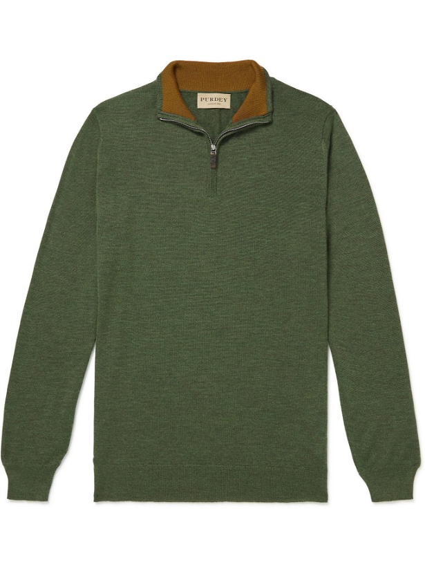 Photo: PURDEY - Cashmere and Silk-Blend Half-Zip Sweater - Green