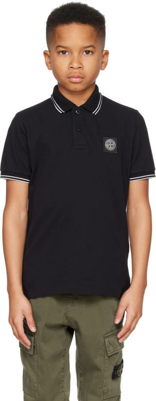 Photo: Stone Island Junior Kids Black 21348 Organic Stretch Cotton Piqué Polo