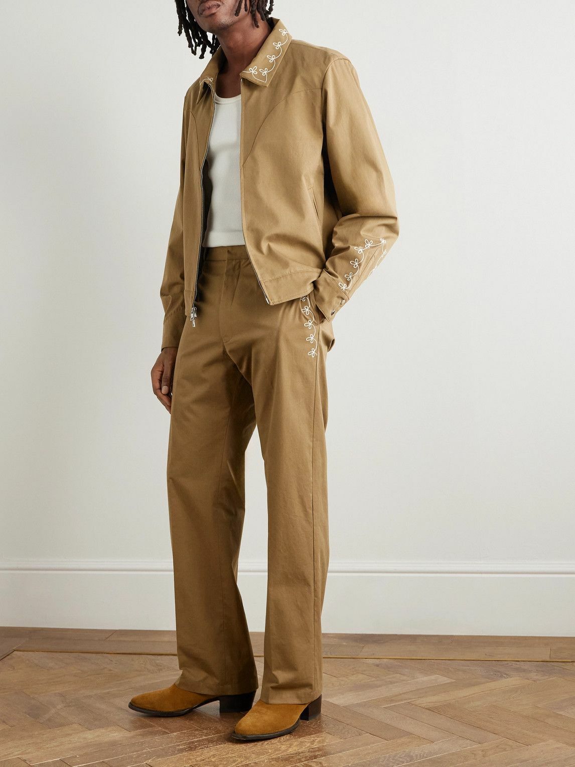 Cherry Los Angeles - Charro Straight-Leg Embroidered Cotton-Twill Trousers - Brown