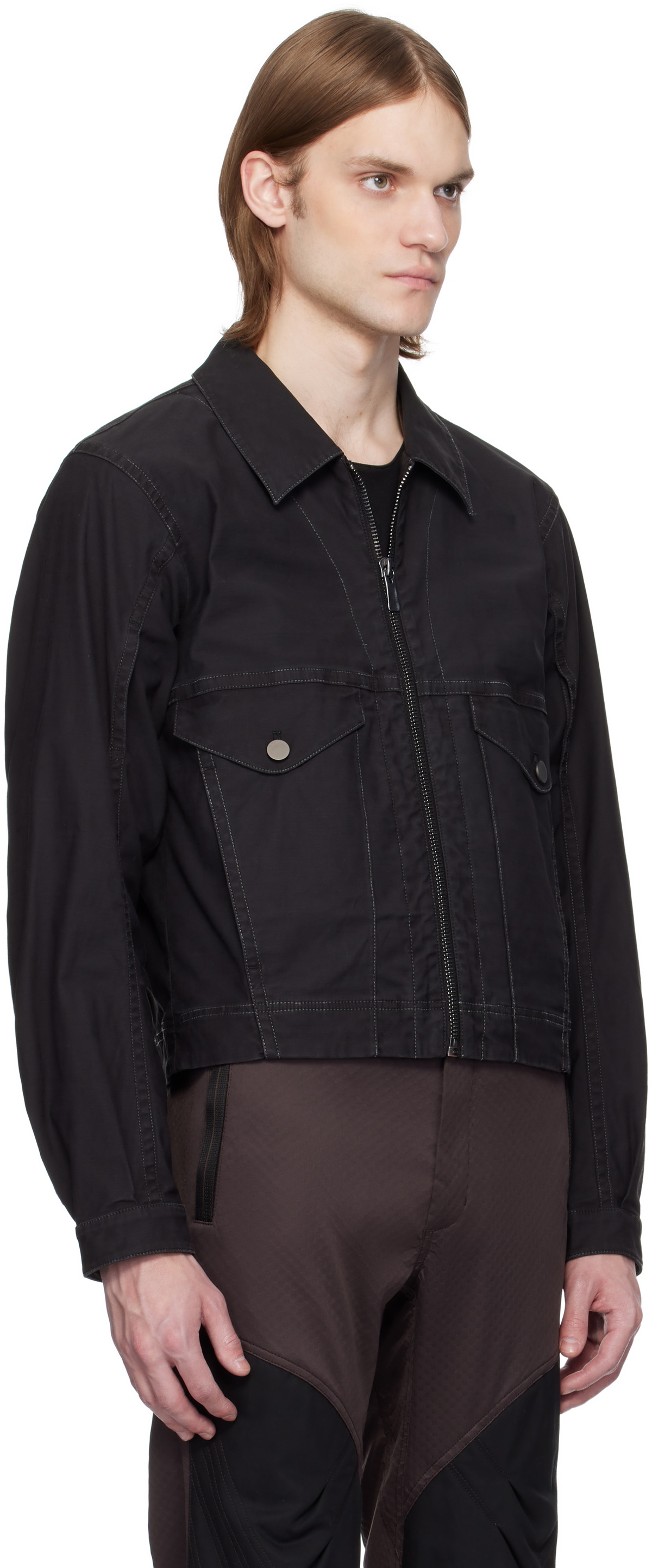 A. A. Spectrum Black Westwind Slim Trucker Jacket