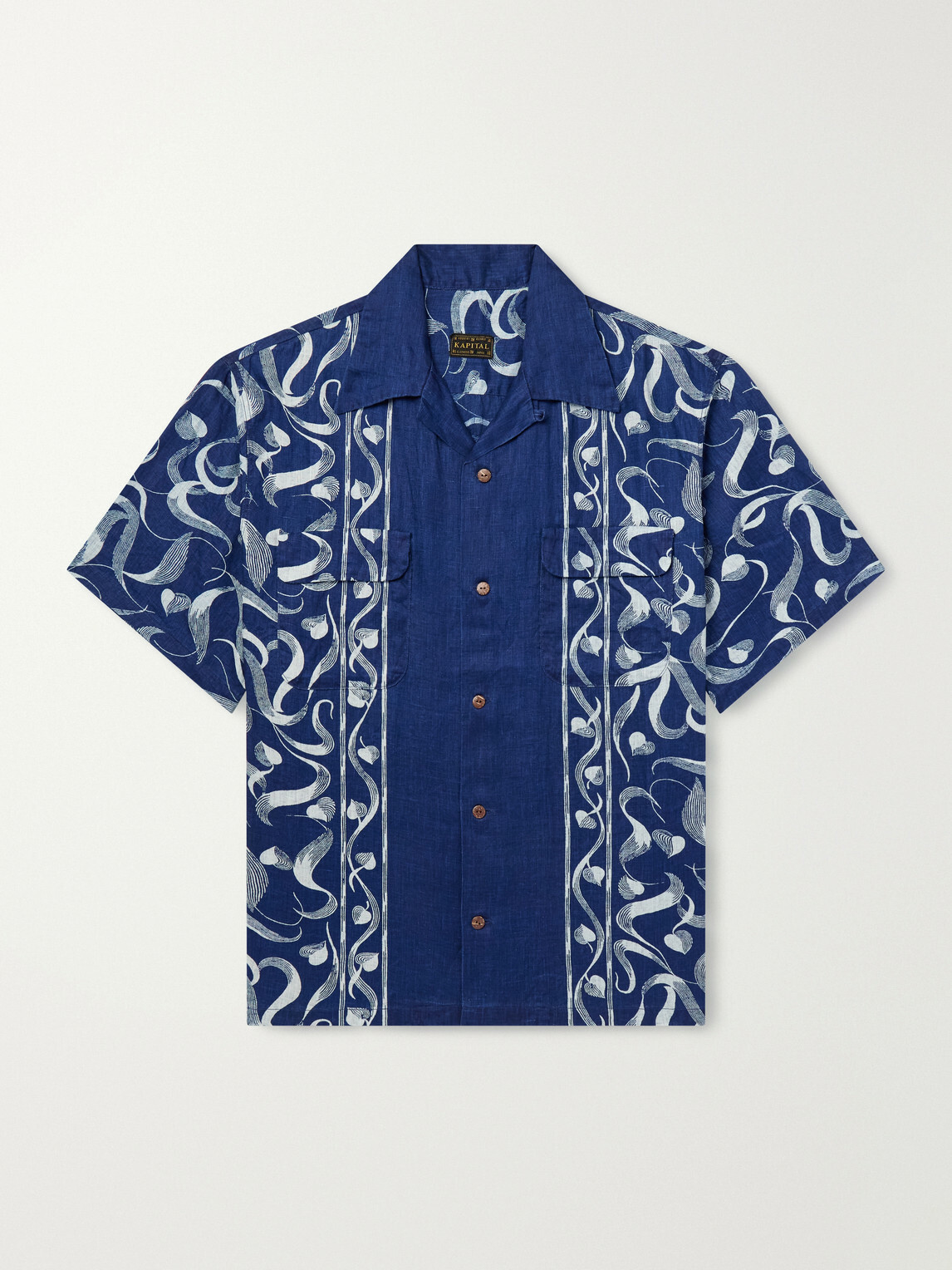 KAPITAL - Okura Camp-Collar Printed Linen Shirt - Blue