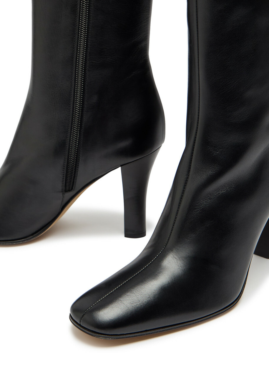 The Row Mona 80 Leather Mid-calf Boots Black