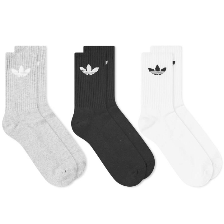 Photo: Adidas Men's Trefoil Crew Sock - 3 Pack in White/Grey/Black