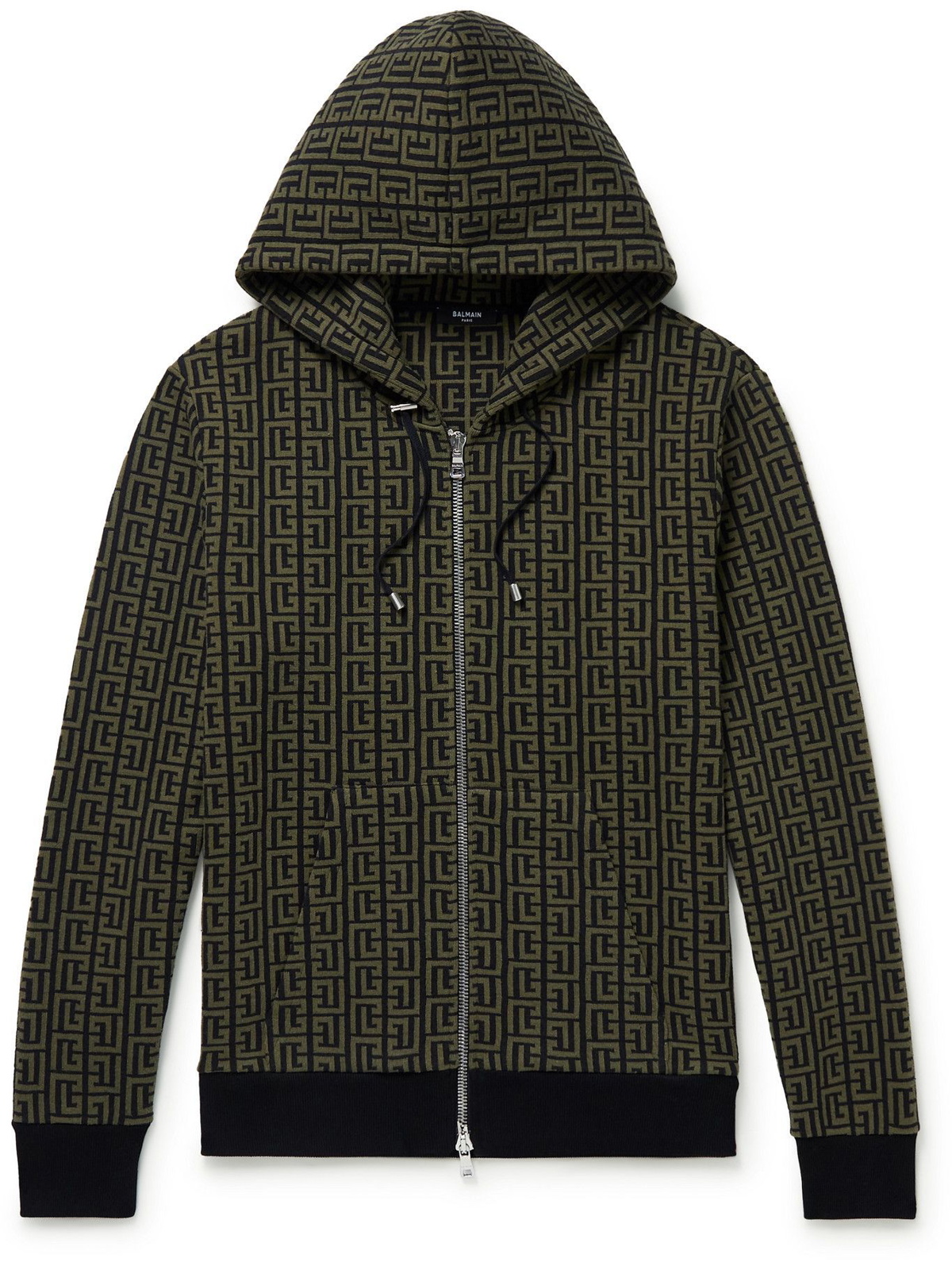 Balmain Mini Monogram Jacquard Hoodie in Brown for Men