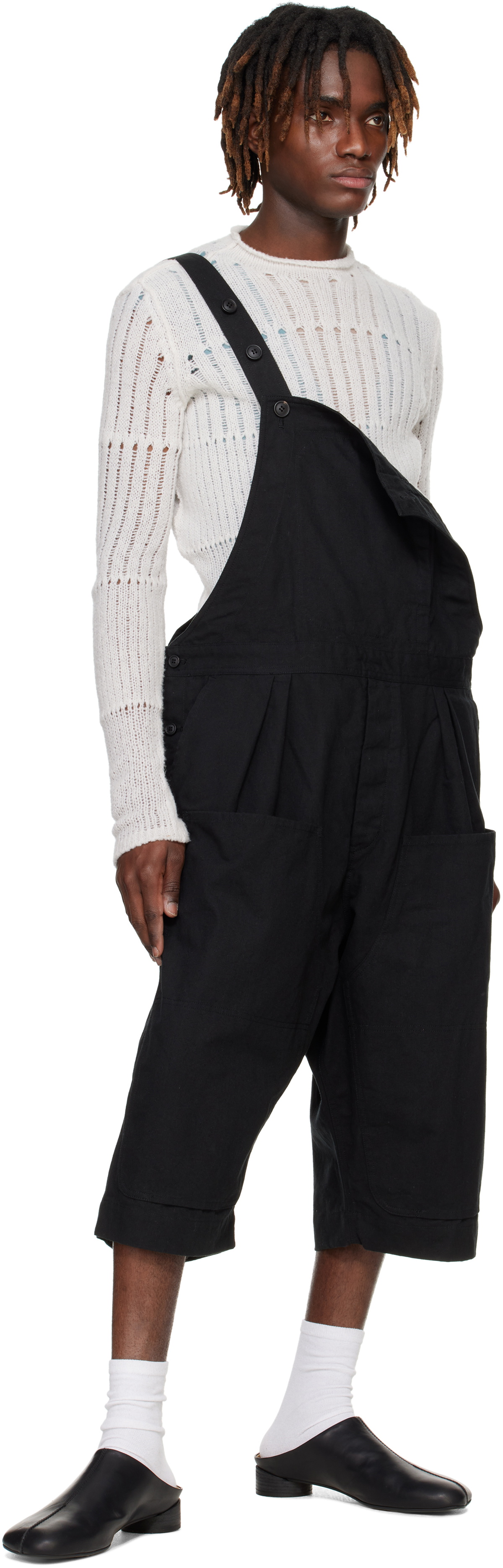 Jan-Jan Van Essche Black O-Project Paraffin Coated Cloth Cropped Overalls