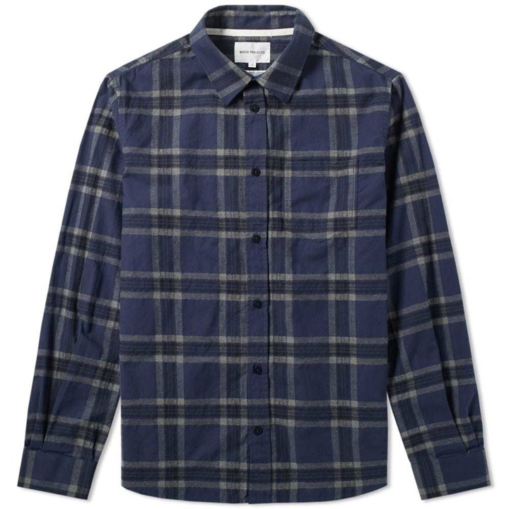 Photo: Norse Projects Osvald Melange Twill Check Shirt Blue