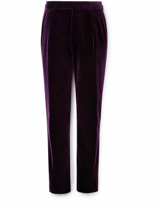 Photo: Ralph Lauren Purple label - Gregory Slim-Fit Tapered Pleated Cotton-Velvet Tuxedo Trousers - Purple