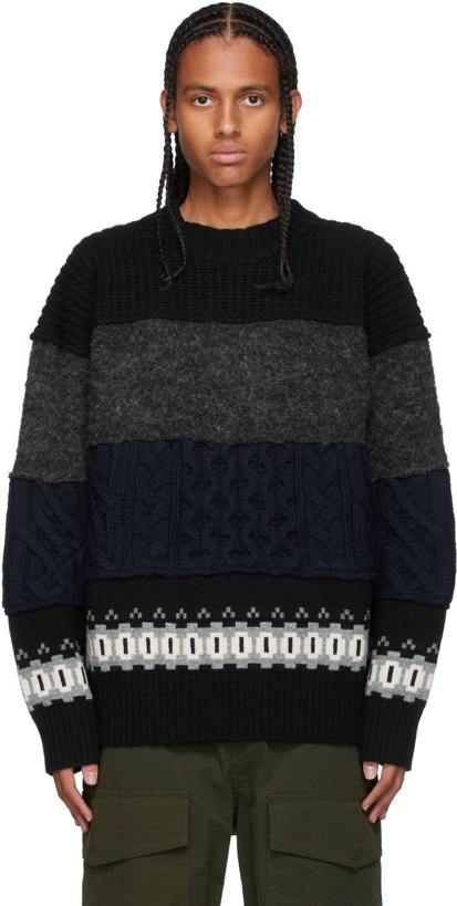 Photo: Sacai Black & Grey Knit Paneled Sweater