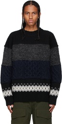 Sacai Black & Grey Knit Paneled Sweater