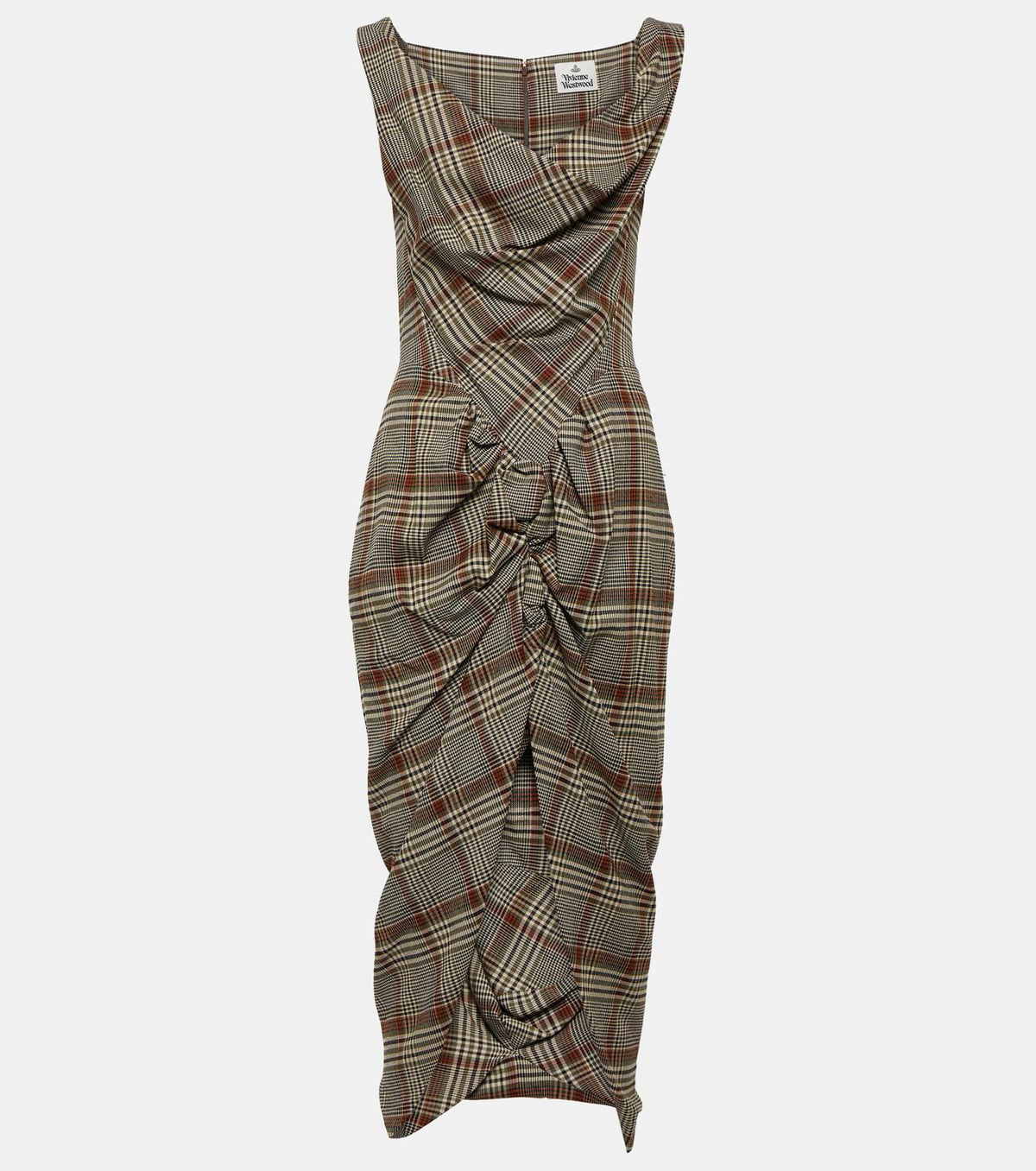 Vivienne Westwood Panther draped checked crêpe midi dress