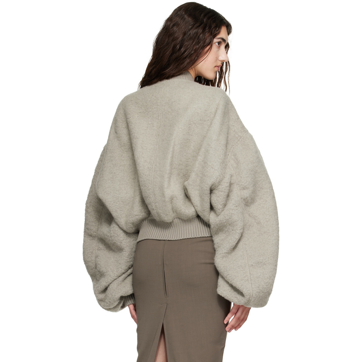 Rick Owens Gray Tower Secchia Cropped Flight Jacket