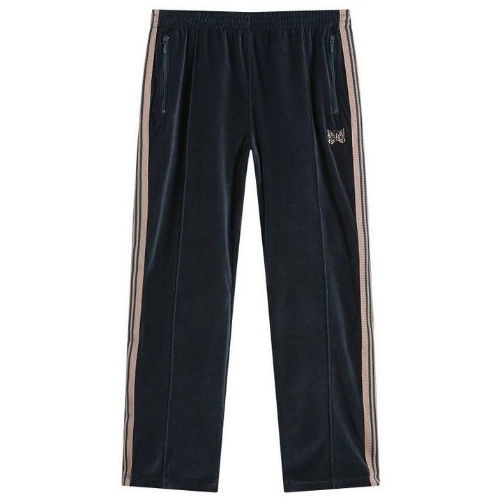Photo: Needles Men's Velour Track Pants in Steel Blue