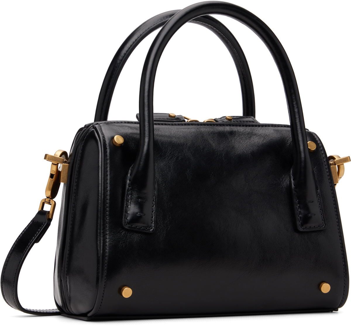 Versace Black Roomy Small Leather Boston Bag