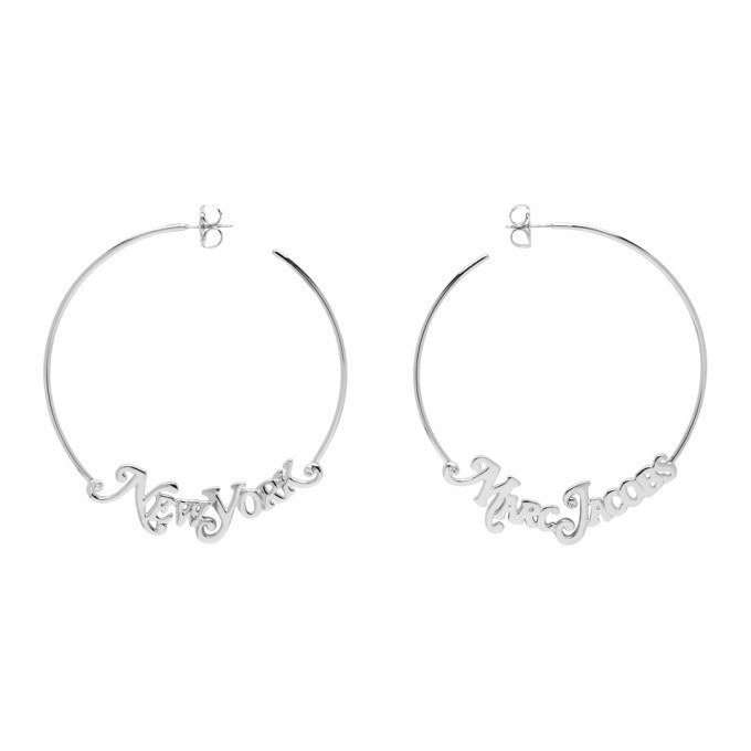 Marc Jacobs Silver & Transparent 'The Monogram Hoops' Earrings