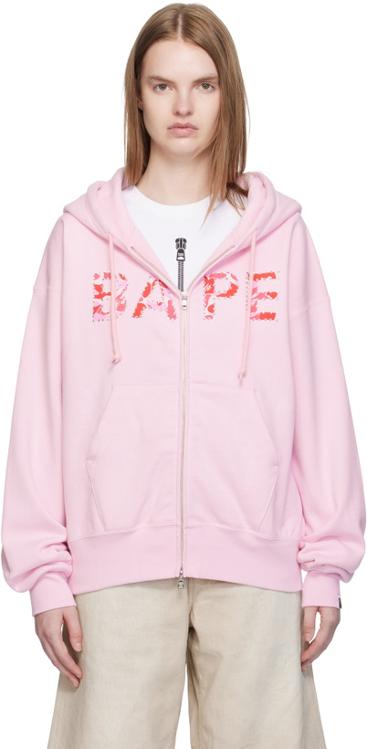 Photo: BAPE Pink ABC Camo Crystal Logo Wide Zip Hoodie