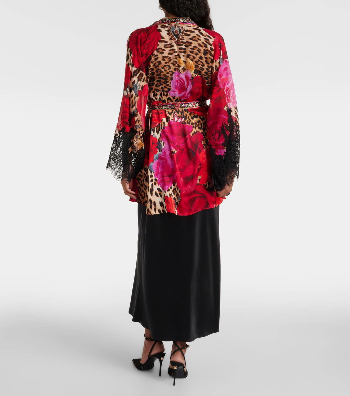 Camilla Printed lace-trimmed silk cardigan