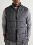 N.PEAL - Belgravia Quilted Herringbone Woven Wool, Silk and Cashmere-Blend Twill Gilet - Gray
