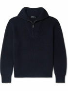 Nili Lotan - Heston Ribbed Cashmere Half-Zip Sweater - Blue
