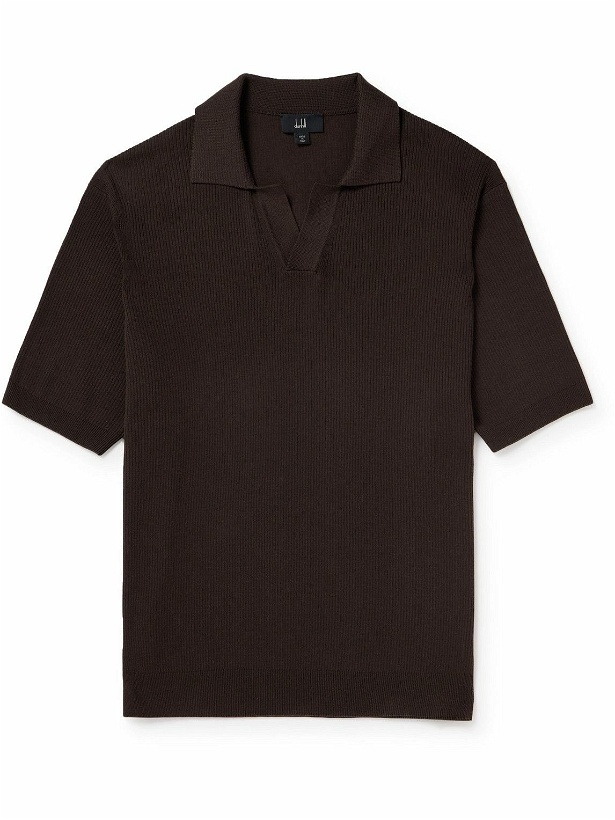 Photo: Dunhill - Ribbed Mulberry Silk and Cotton-Blend Polo Shirt - Brown