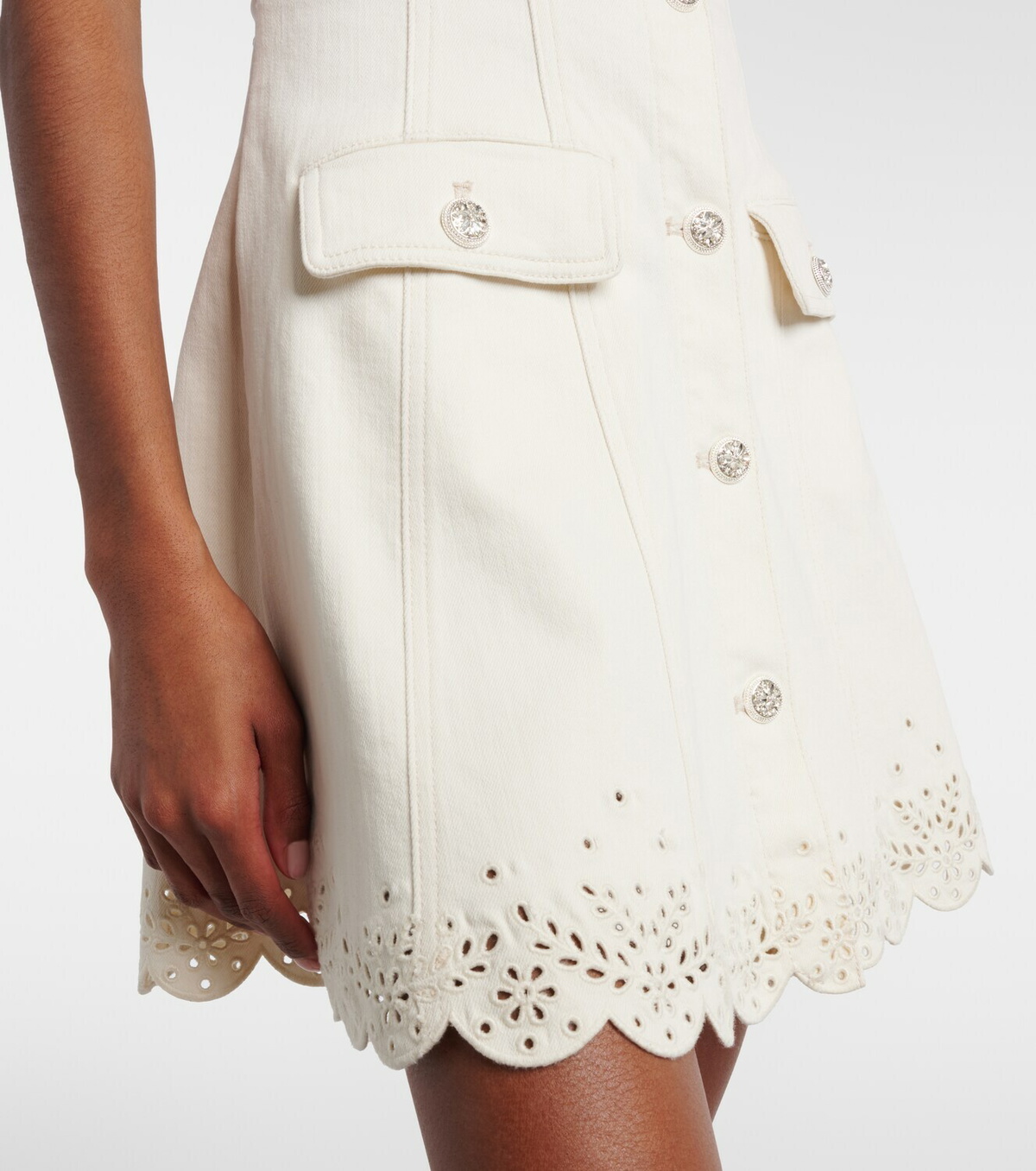 Self-Portrait Broderie anglaise denim minidress