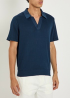 Oliver Spencer Fine-knit Ribbed Cotton Polo Shirt Navy