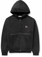 CHERRY LA - Logo-Appliquéd Garment-Dyed Cotton-Jersey Zip-Up Hoodie - Black