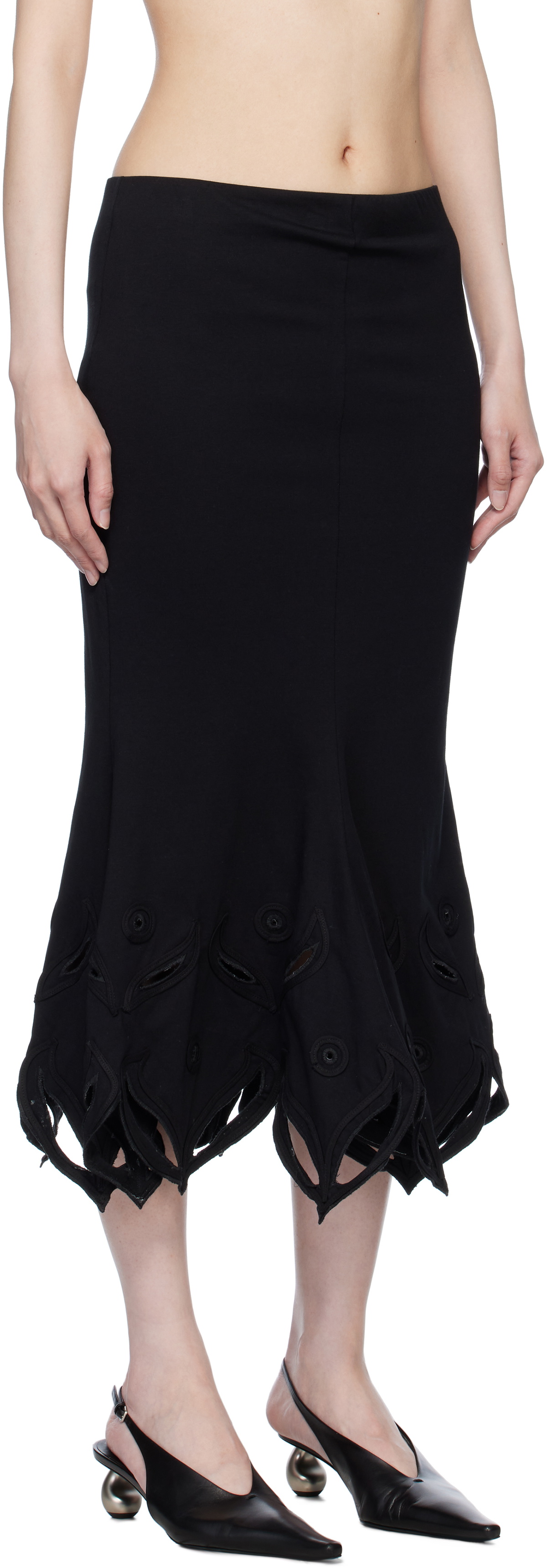 Conner Ives Black 'The Schiffli Trumpet' Midi Skirt