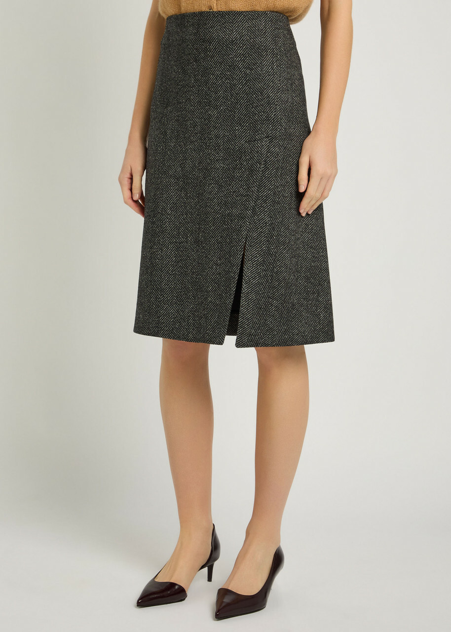 Stella Mccartney Herringbone Wool Knee-length Skirt Grey