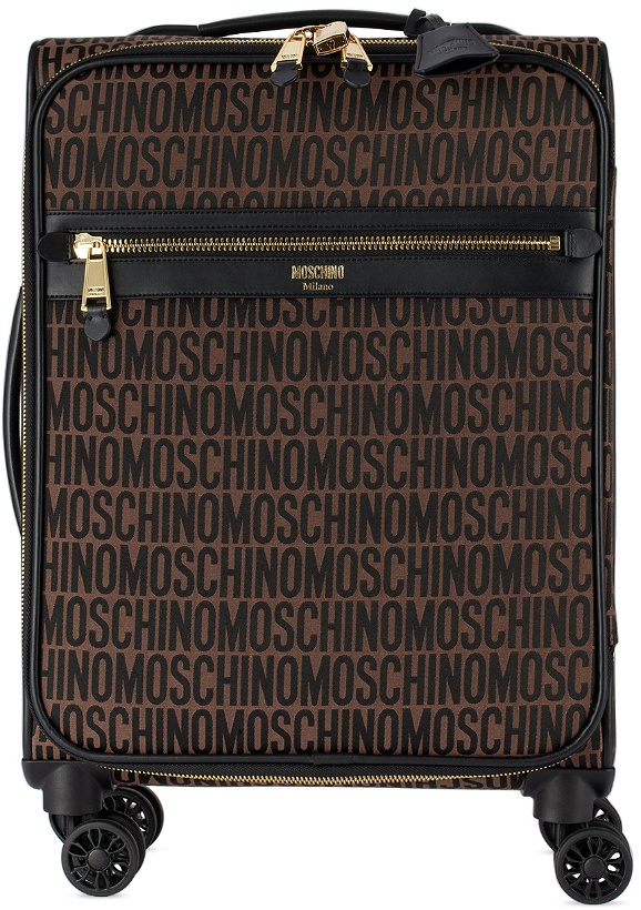Photo: Moschino Brown All-Over Logo Suitcase