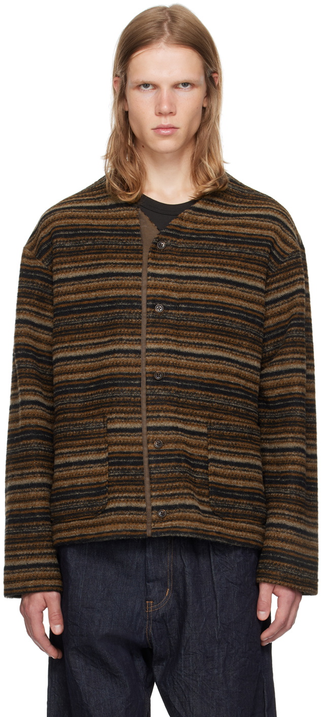 Engineered Garments Men's Knit Cardigan in Brown Fair Isle Stripe