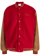 House OF Sunny The Club Panelled Felt Varsity Jacket Red