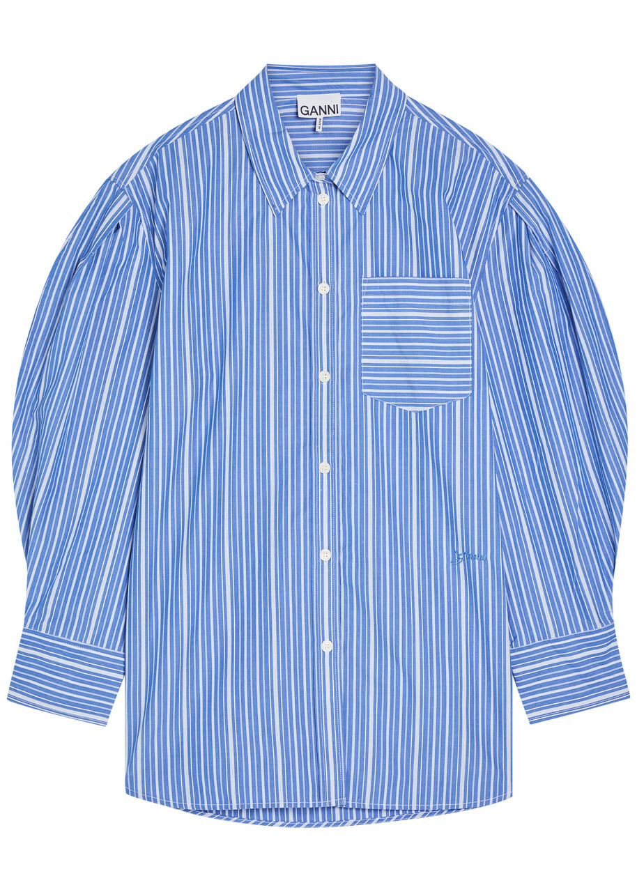Ganni Striped Cotton-poplin Shirt Navy