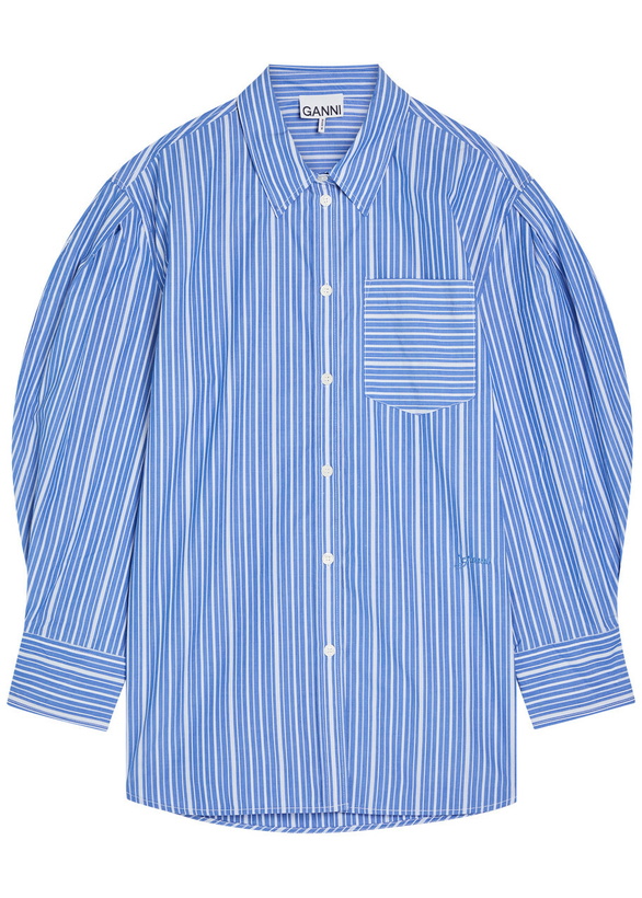 Photo: Ganni Striped Cotton-poplin Shirt Navy