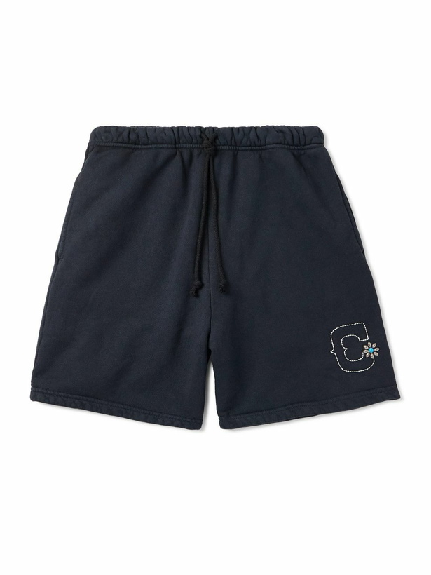 Photo: Cherry Los Angeles - Straight-Leg Studded Logo-Embroidered Cotton-Fleece Shorts - Black
