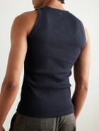 AMI PARIS - ADC Logo-Embroidered Ribbed Stretch Organic Cotton Tank Top - Blue