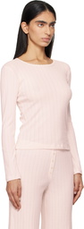 LESET Pink Pointelle Slim Fit Long Sleeve T-shirt