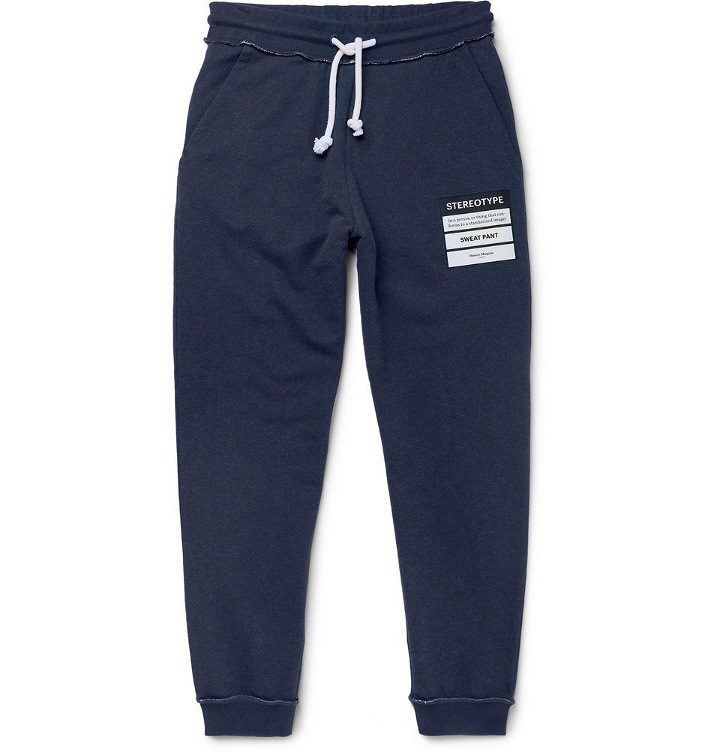 Photo: Maison Margiela - Slim-Fit Tapered Appliquéd Loopback Cotton-Jersey Sweatpants - Blue