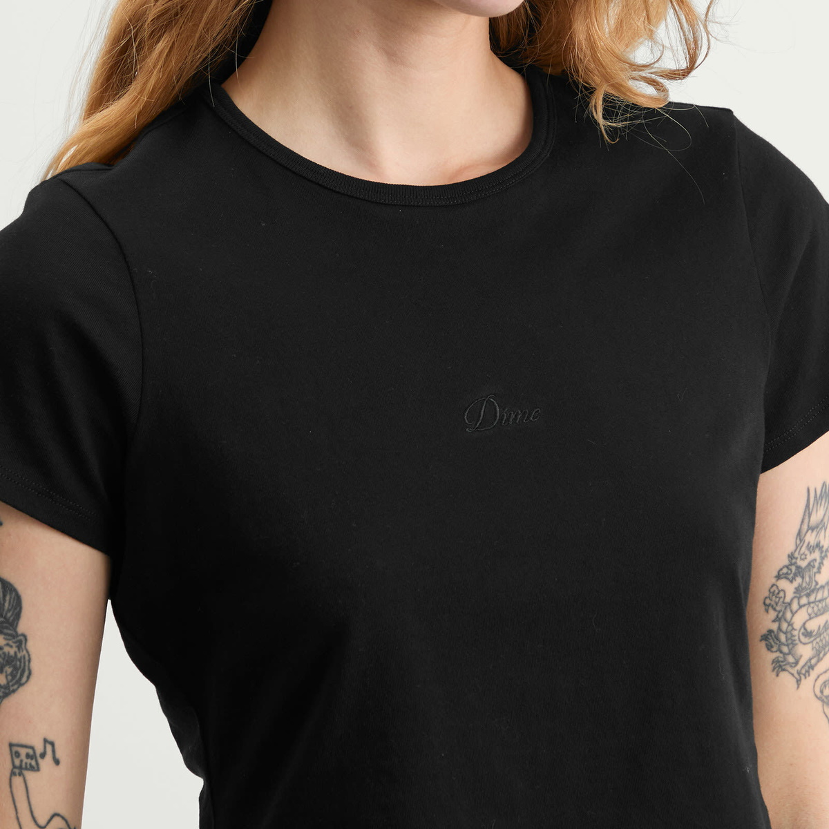 Dime Women's Cursive Baby T-Shirt in Black