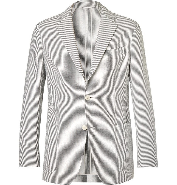 Photo: Ermenegildo Zegna - Grey Unstructured Striped Cotton-Seersucker Suit Jacket - Men - Gray
