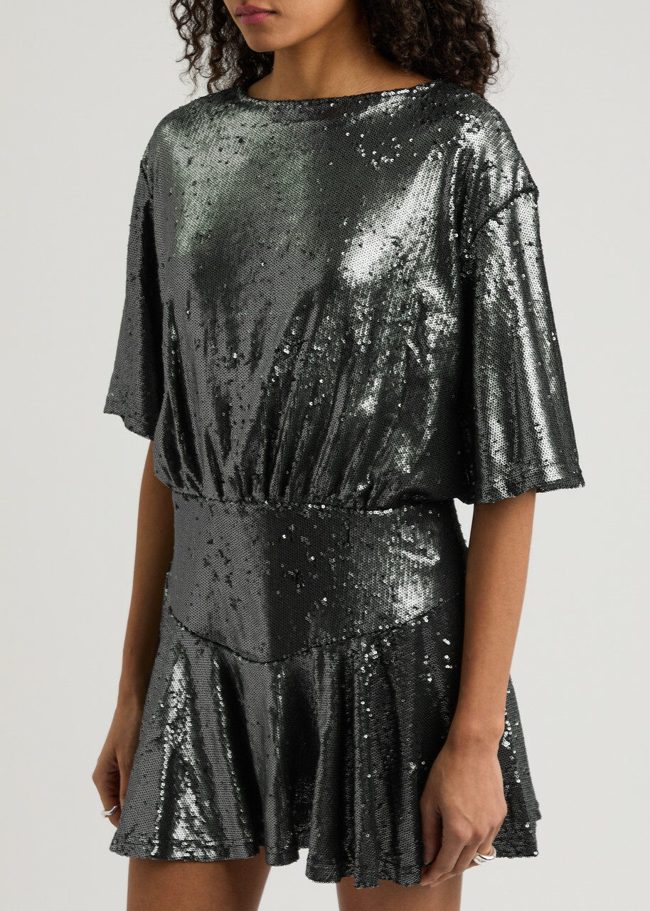 Free People Manuka Sequin-embellished Tulle Mini Dress Silver