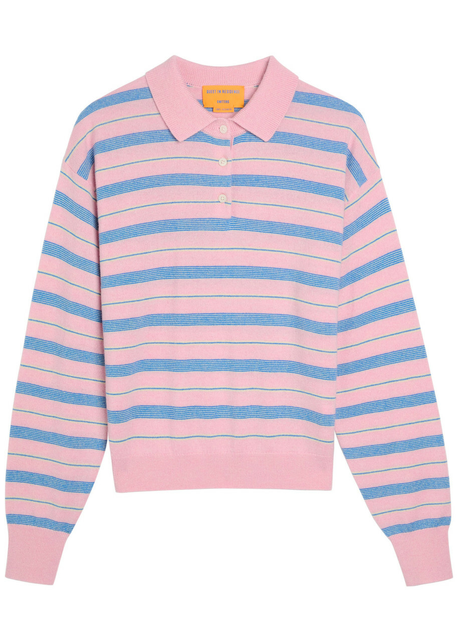 Guest In Residence Collegiate Striped Cashmere Polo Shirt Pink