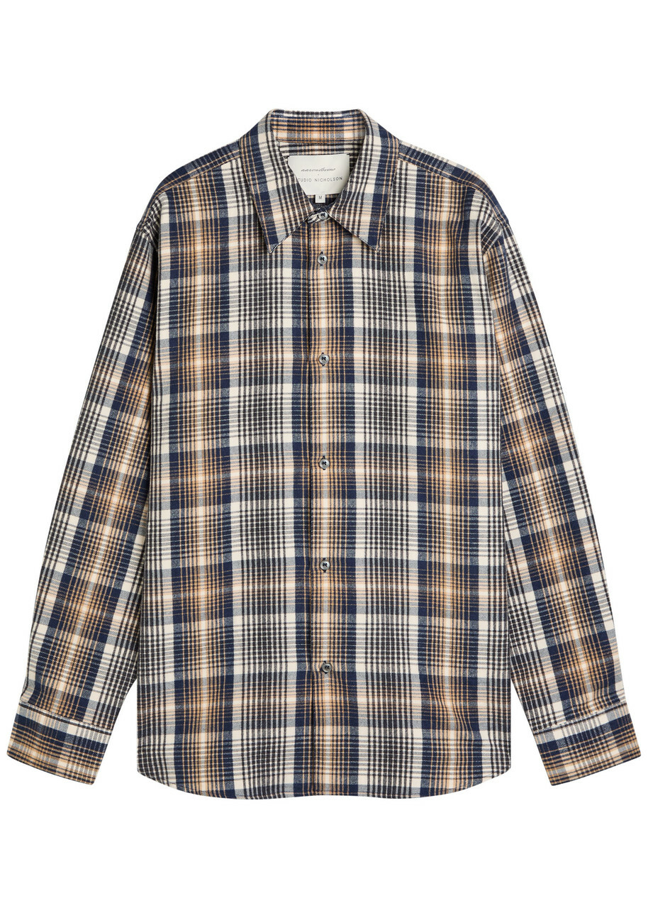Studio Nicholson Checked Brushed-cotton Shirt Navy