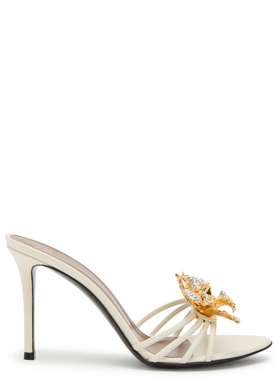 Giuseppe Zanotti Orchid 90 Crystal-embellished Leather Sandals White
