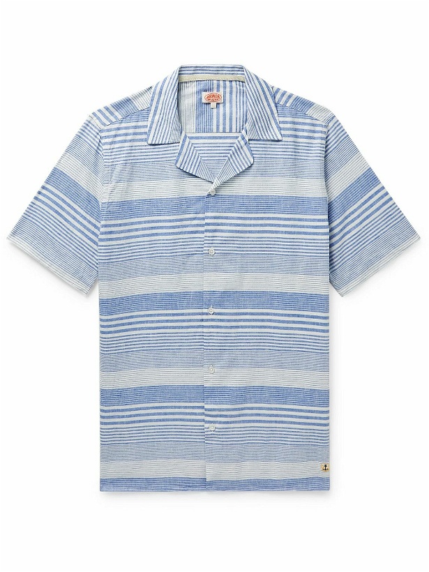 Photo: Armor Lux - Camp-Collar Striped Cotton and Linen-Blend Shirt - Blue