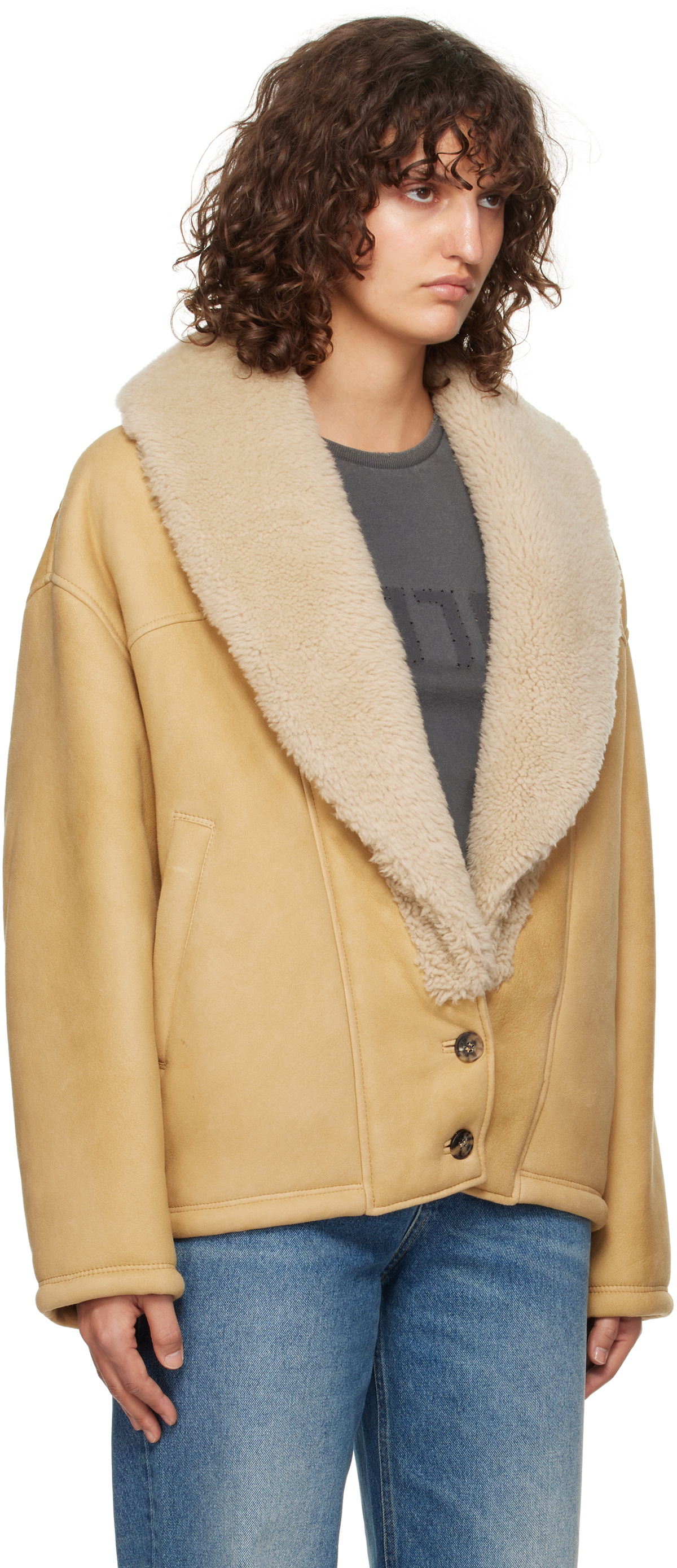 Golden Goose Tan Shawl Collar Shearling Jacket Golden Goose