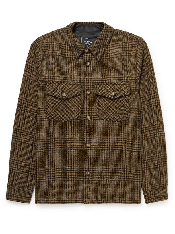 Photo: Portuguese Flannel - Prince of Wales Checked Virgin Wool Overshirt - Brown