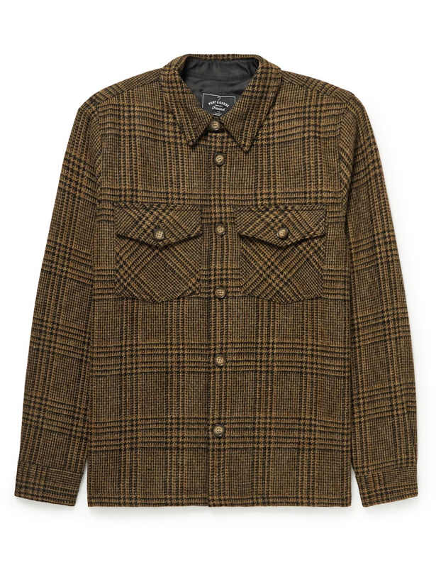 Photo: Portuguese Flannel - Prince of Wales Checked Virgin Wool Overshirt - Brown