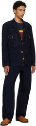 sacai Navy Notched Lapel Denim Blazer