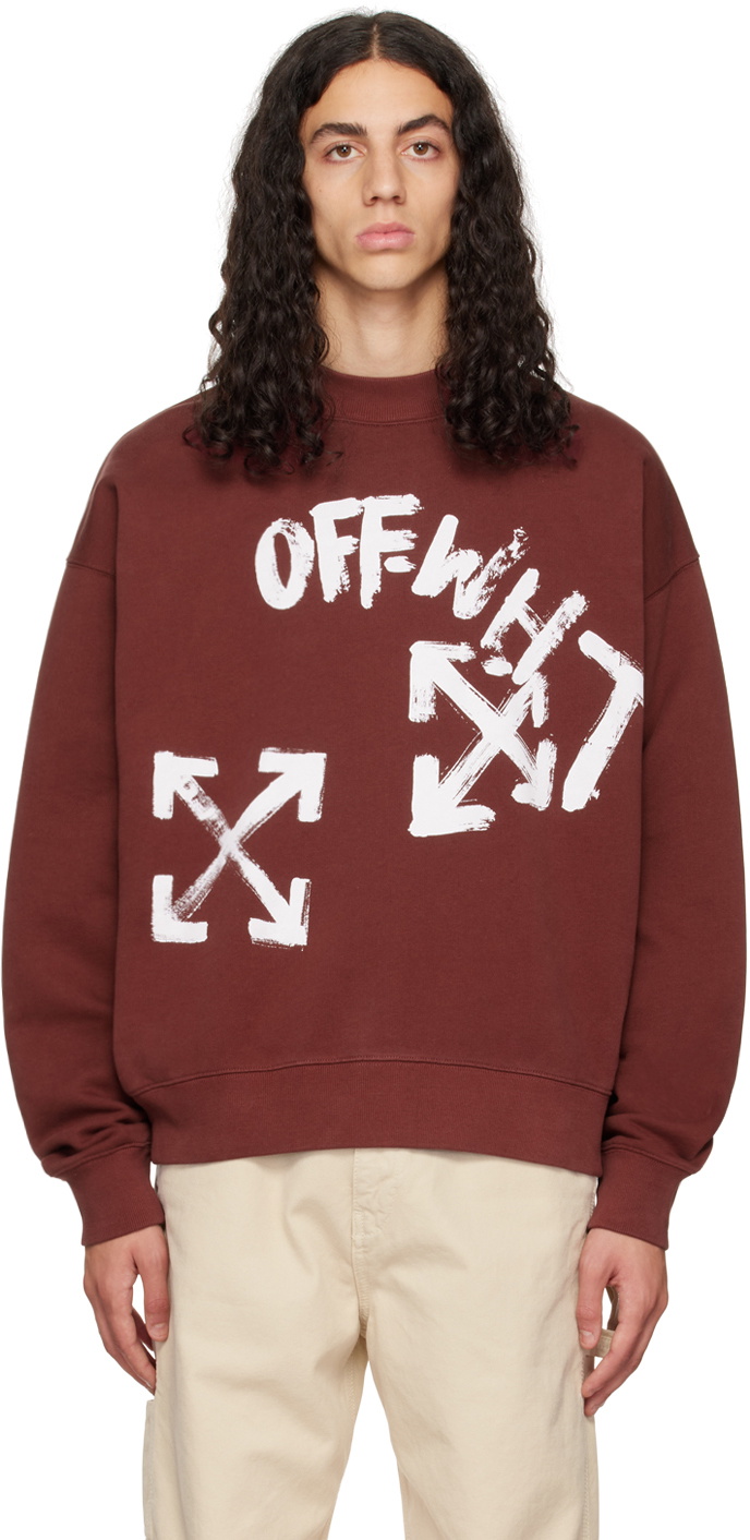 Off White Burgundy Paint Script Skate Sweatshirt