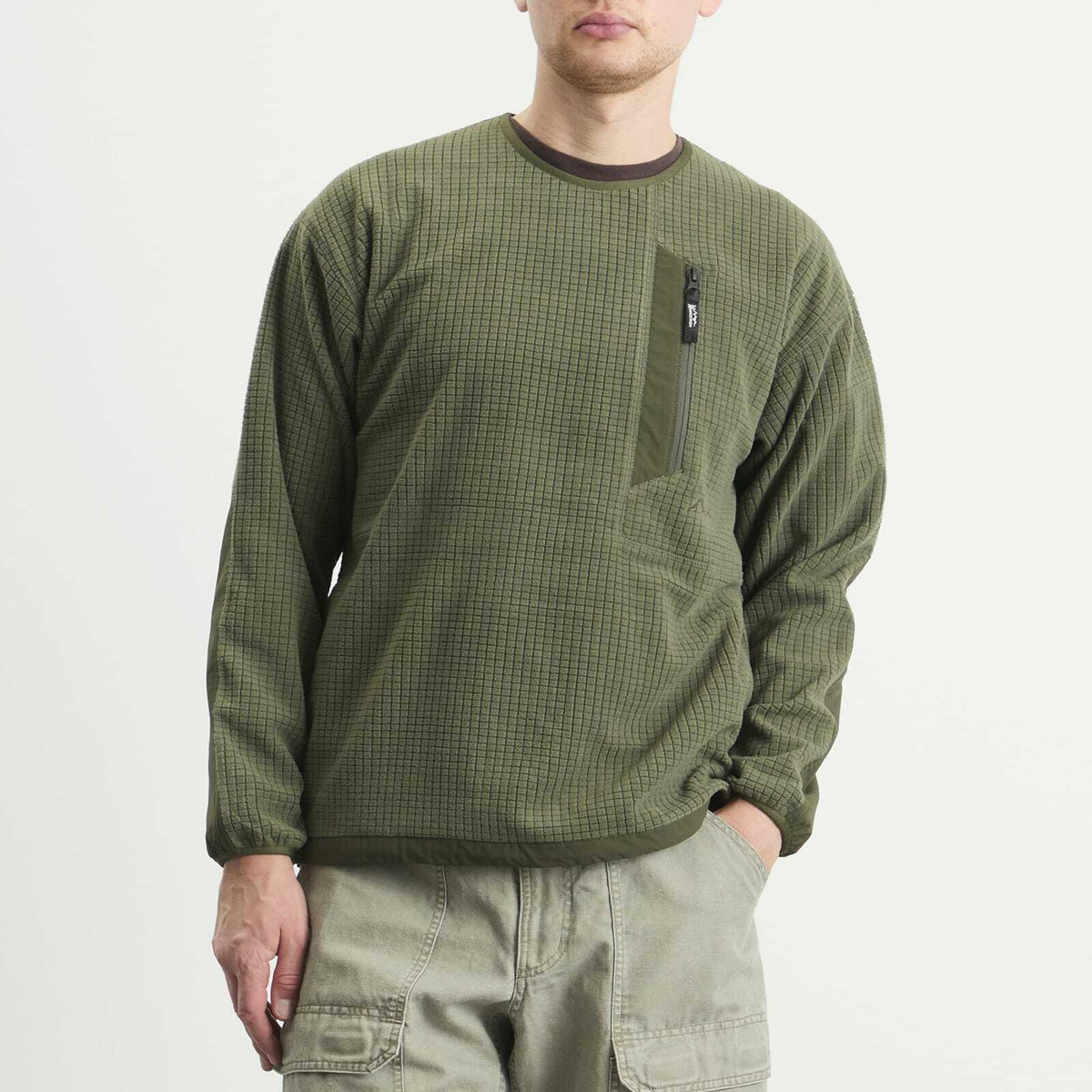 Manastash Men's Grid Fleece Crew Sweat in Olive